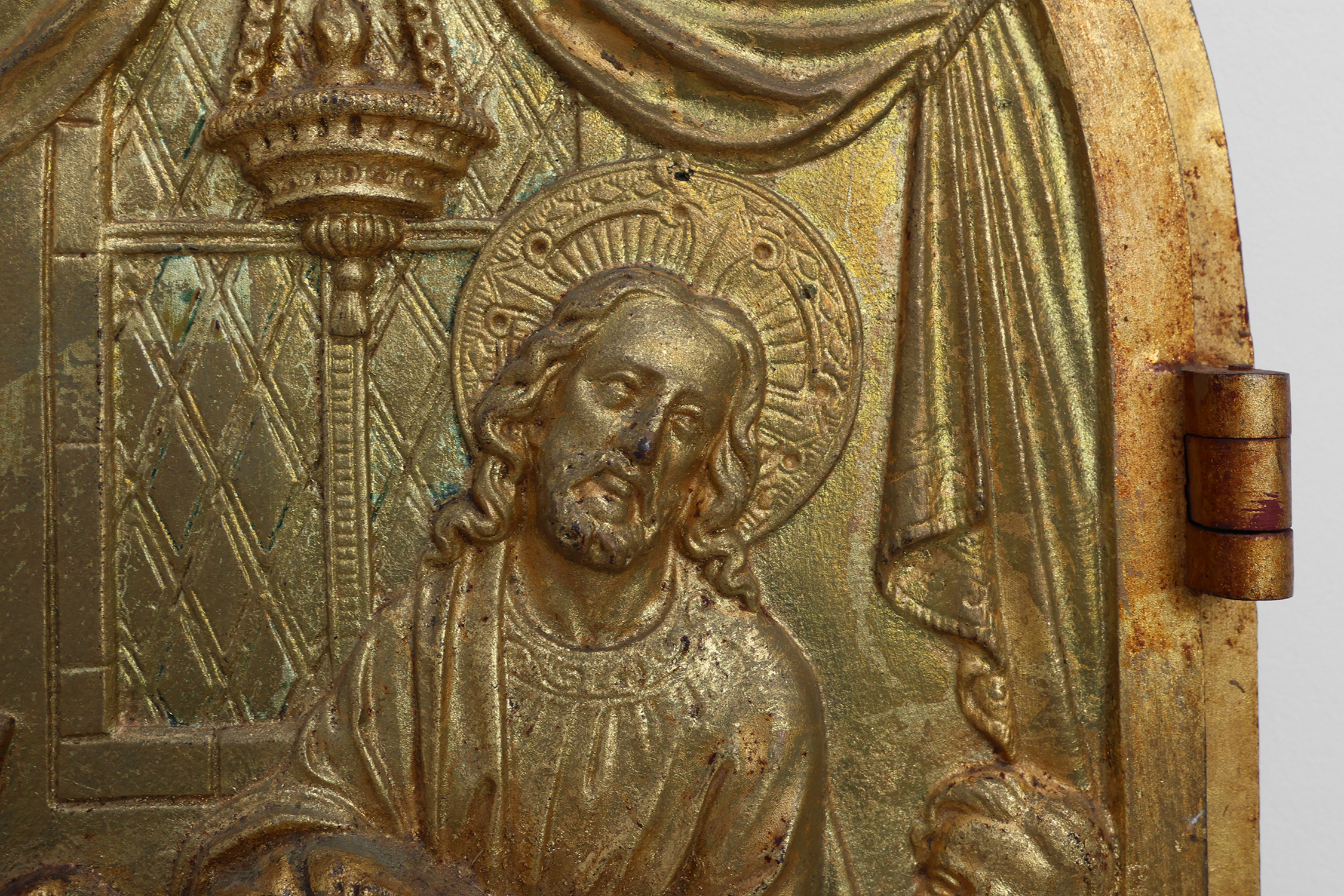 Neo‑Gothic Tabernacle Door with Gilded Bronze Last Supper Plaque, France ca. 1880thumbnail